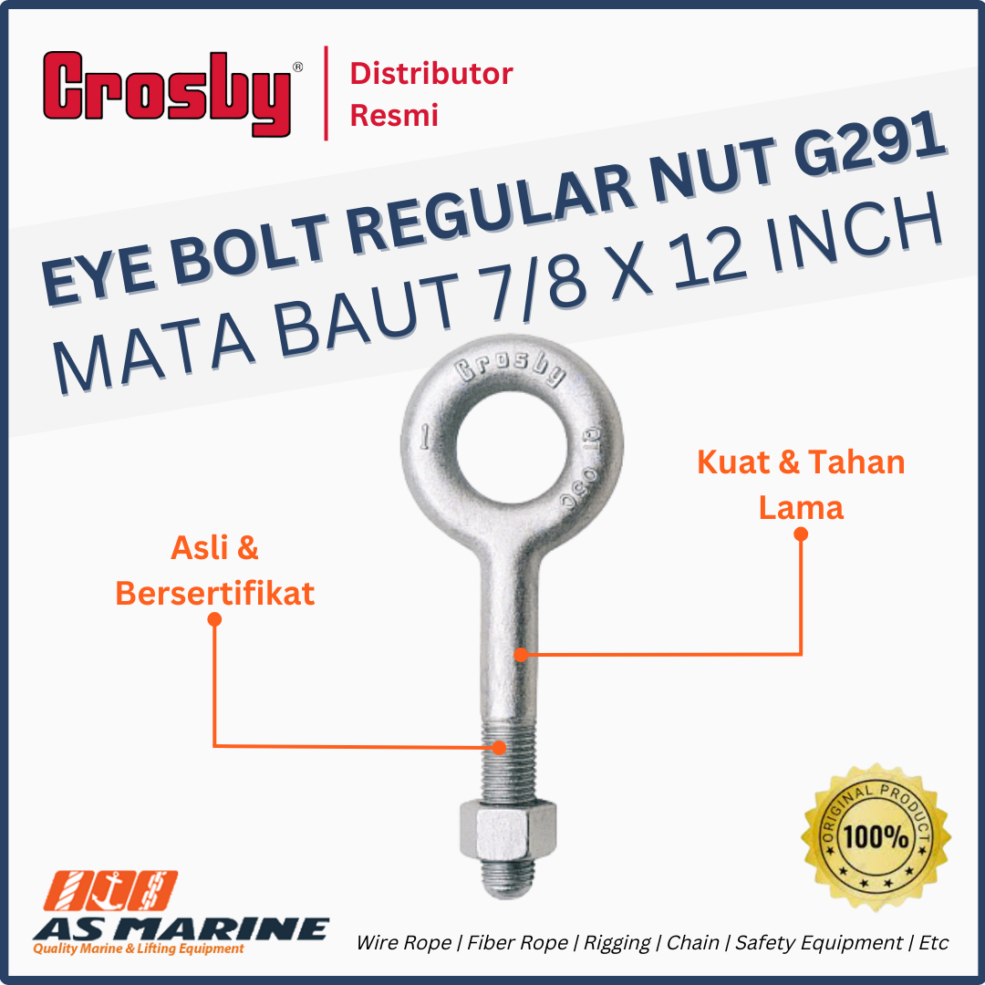 crosby usa eye bolt atau mata baut g291 regular nut 7/8 x 12 inch
